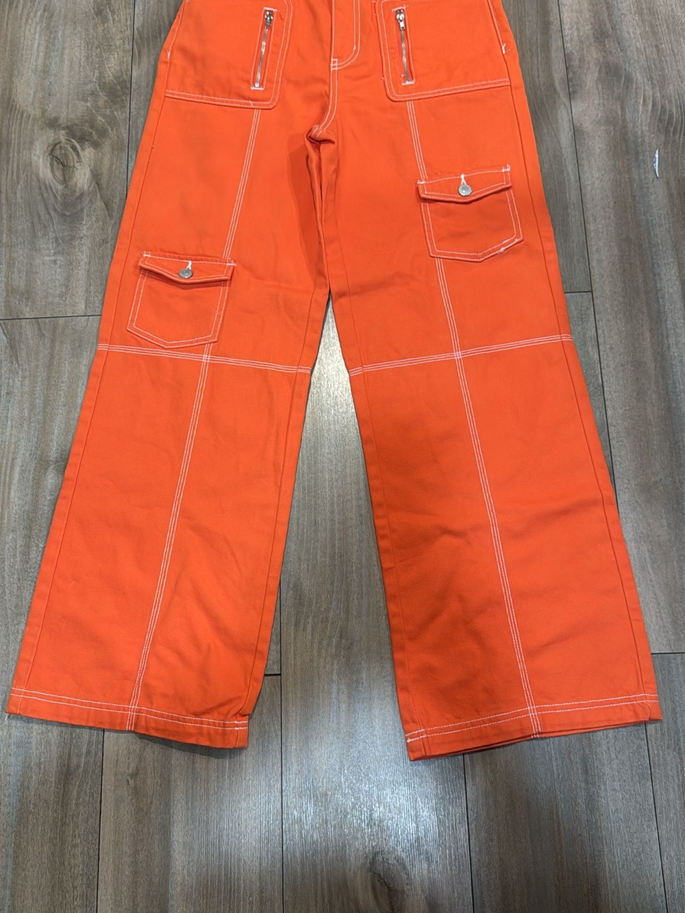 Forever 21 Bright Orange Cargo Jeans with Contrast Stitching